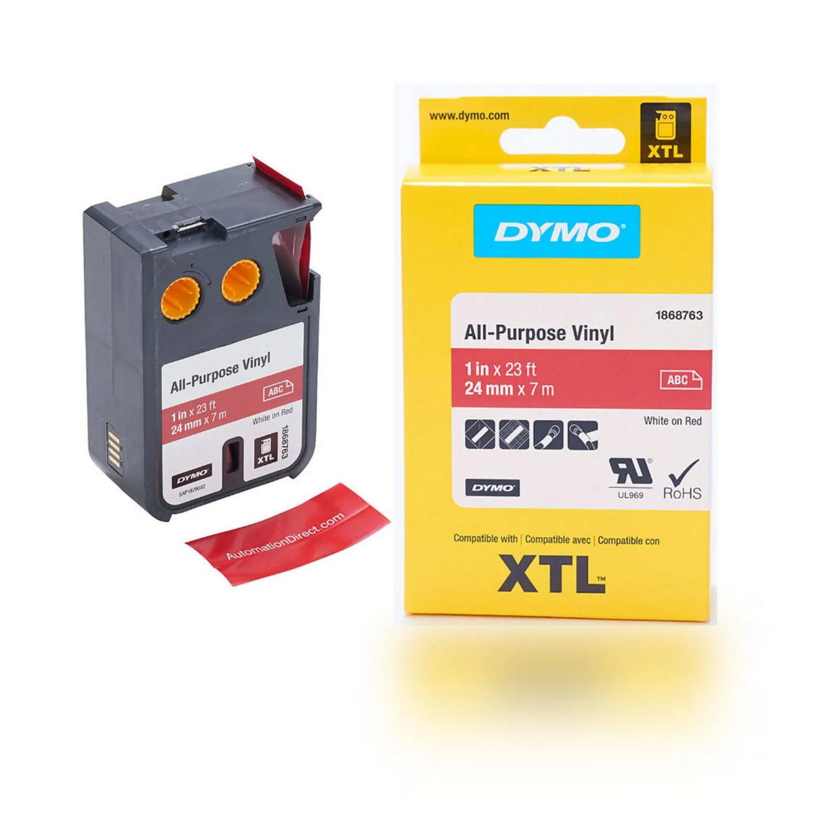 Cinta Dymo XTL en vinilo de 24 mm fondo rojo