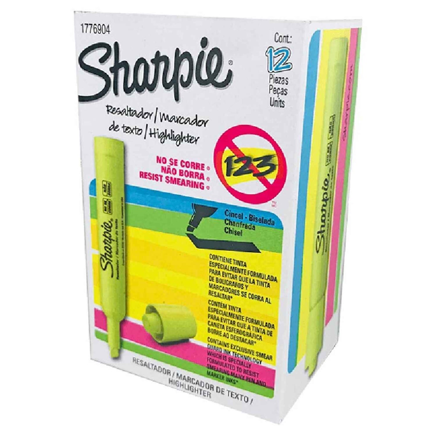 Caja de resaltadores sharpie tank color amarillo x 12 unidades