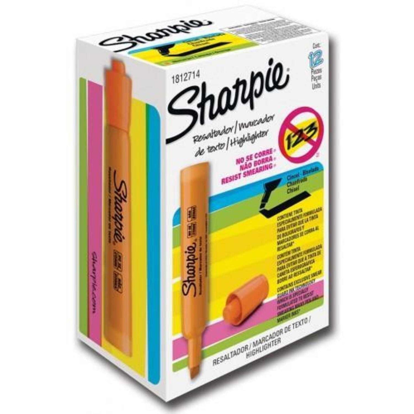 Caja de resaltadores sharpie tank color naranja x 12 unidades