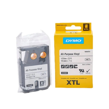 Cinta Dymo XTL en vinilo de 12 mm fondo blanco