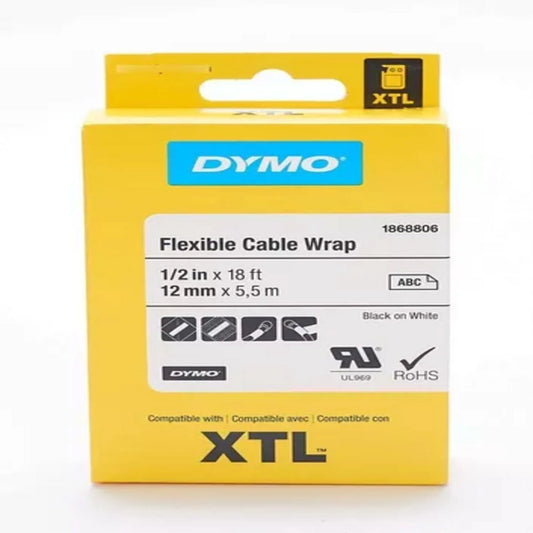 Cinta Dymo XTL en vinilo cubre cable, flexible de 12 mm fondo blanco