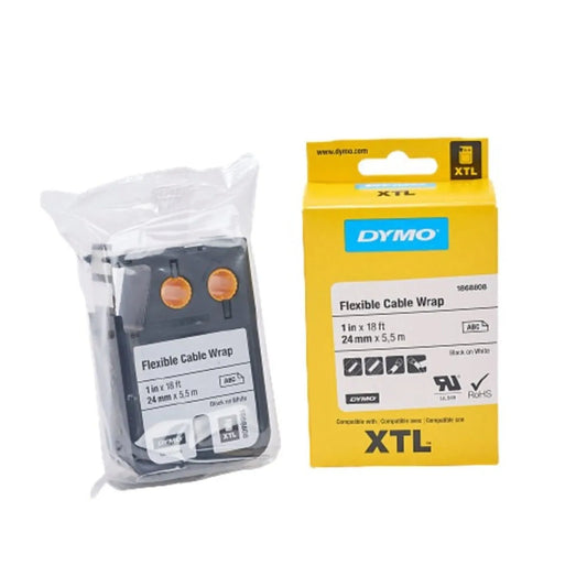 Cinta Dymo XTL para envoltura de cable flexible 24 mm fondo blanco