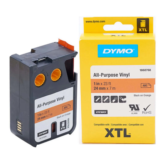 Cinta Dymo XTL en vinilo de 24 mm fondo naranja