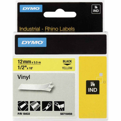 Cinta Dymo Rhino en vinilo de 12mm fondo amarillo