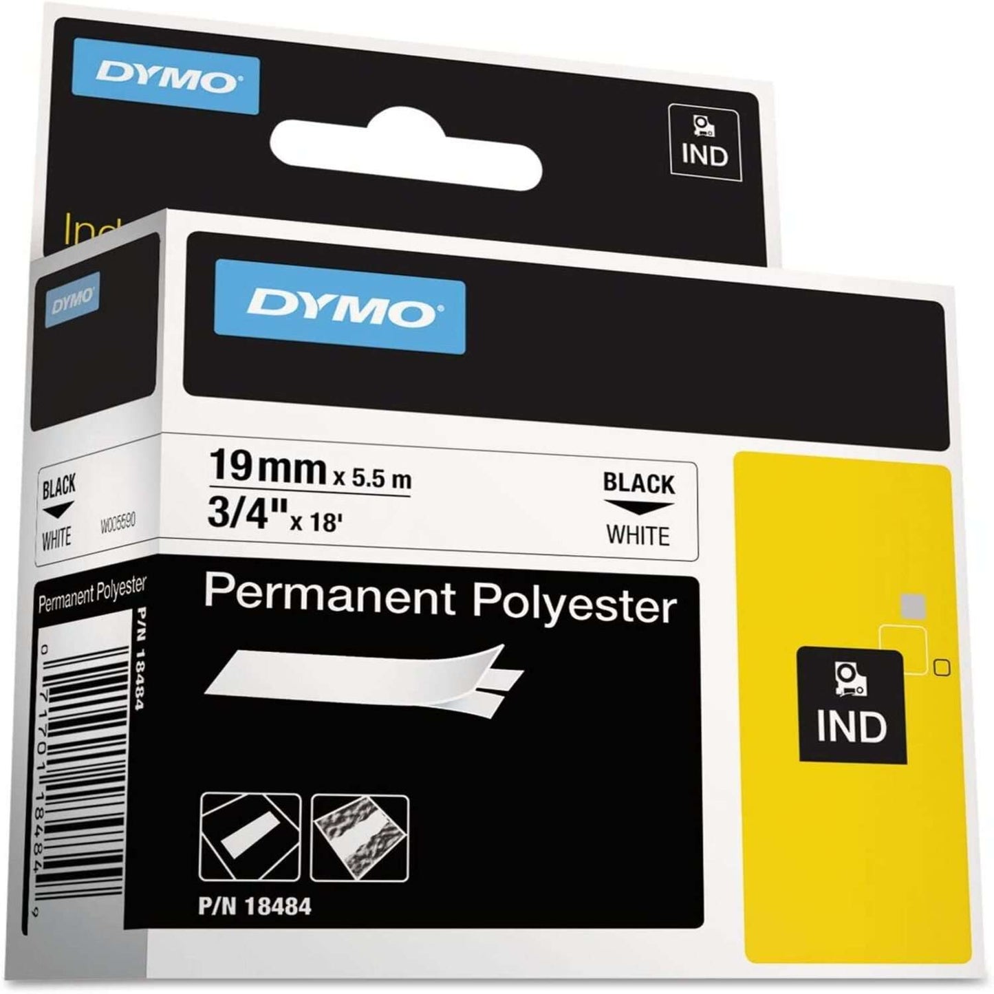 Cinta Dymo Rhino en poliéster de 19 mm fondo Blanco