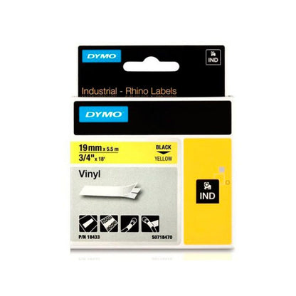 Cinta Dymo Rhino en vinilo de 19 mm fondo amarillo