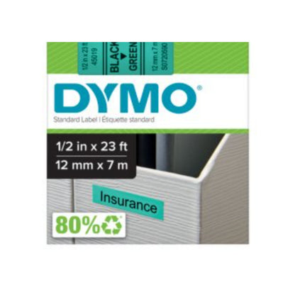 Cinta Dymo D1 en plástico de 12 mm color verde