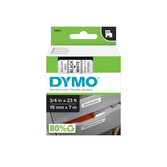Cinta Dymo D1 en plástico de 19 mm color blanco