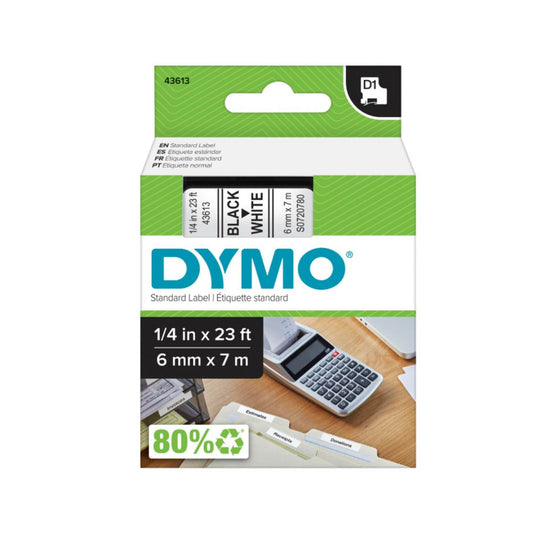 Cinta Dymo D1 en plástico de 6 mm color blanco