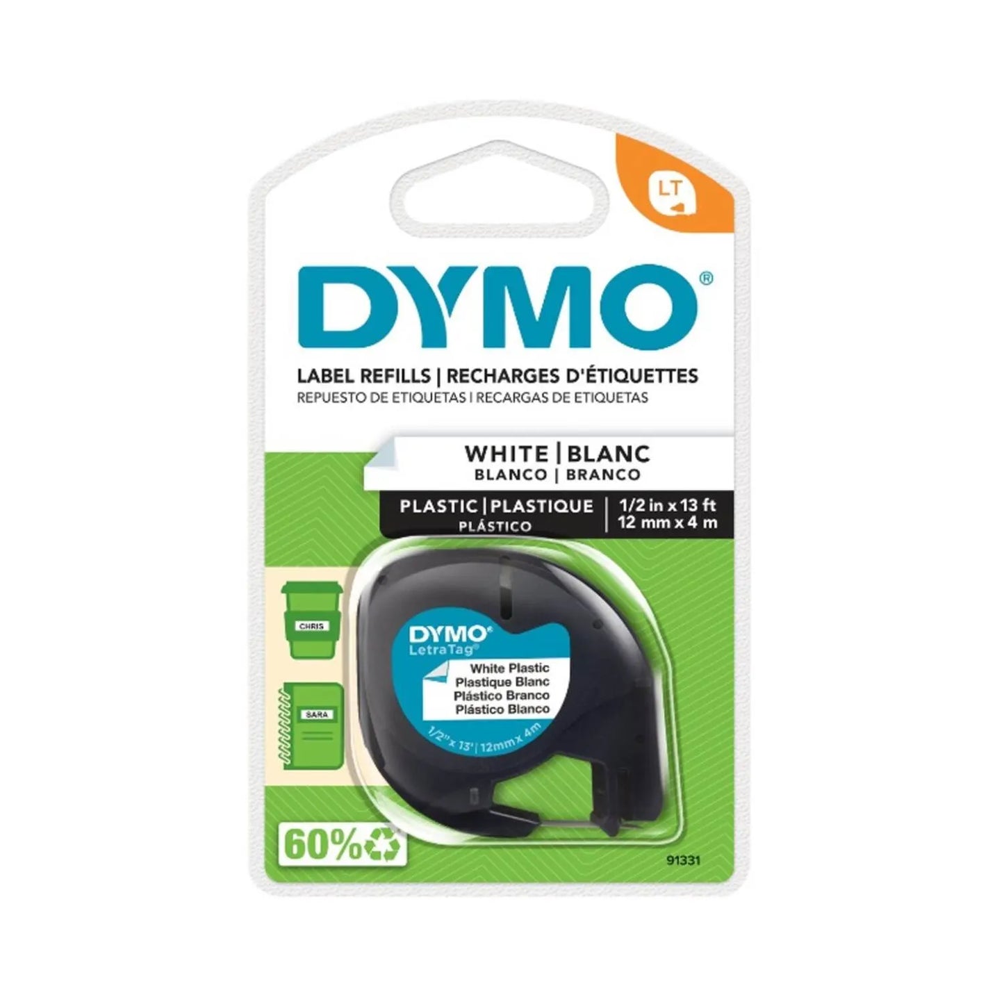 Cinta Dymo Letratag en plástico color blanco 