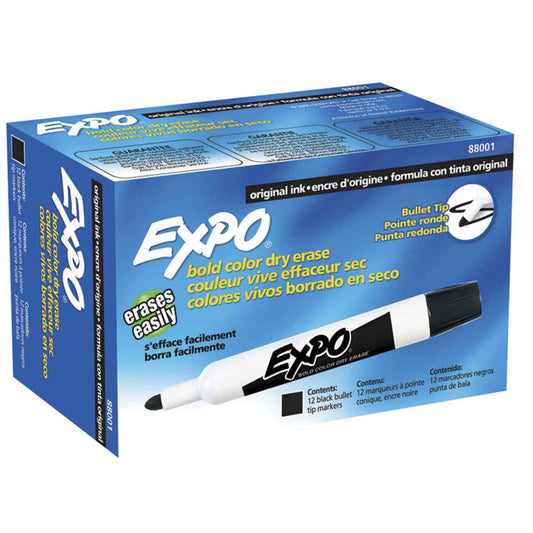 Marcadores Expo borrables color negro Caja x 12 unds