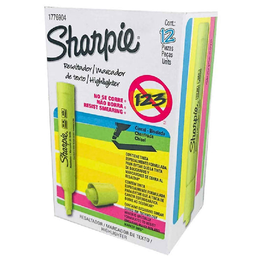 Caja de resaltadores sharpie tank color amarillo x 12 unidades