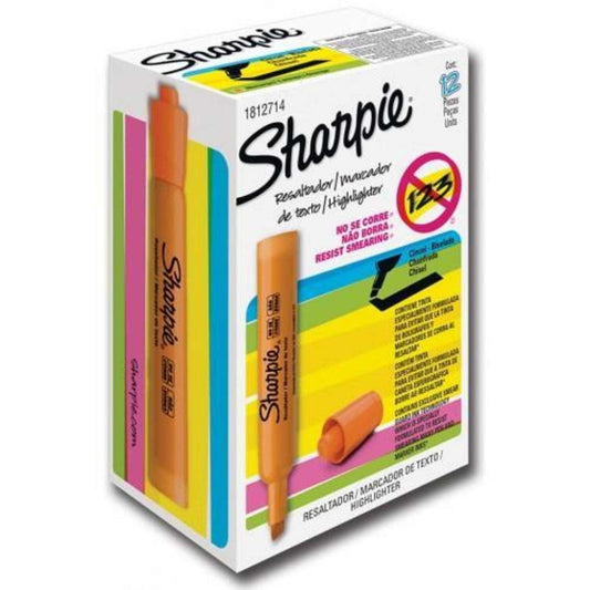 Caja de resaltadores sharpie tank color naranja x 12 unidades