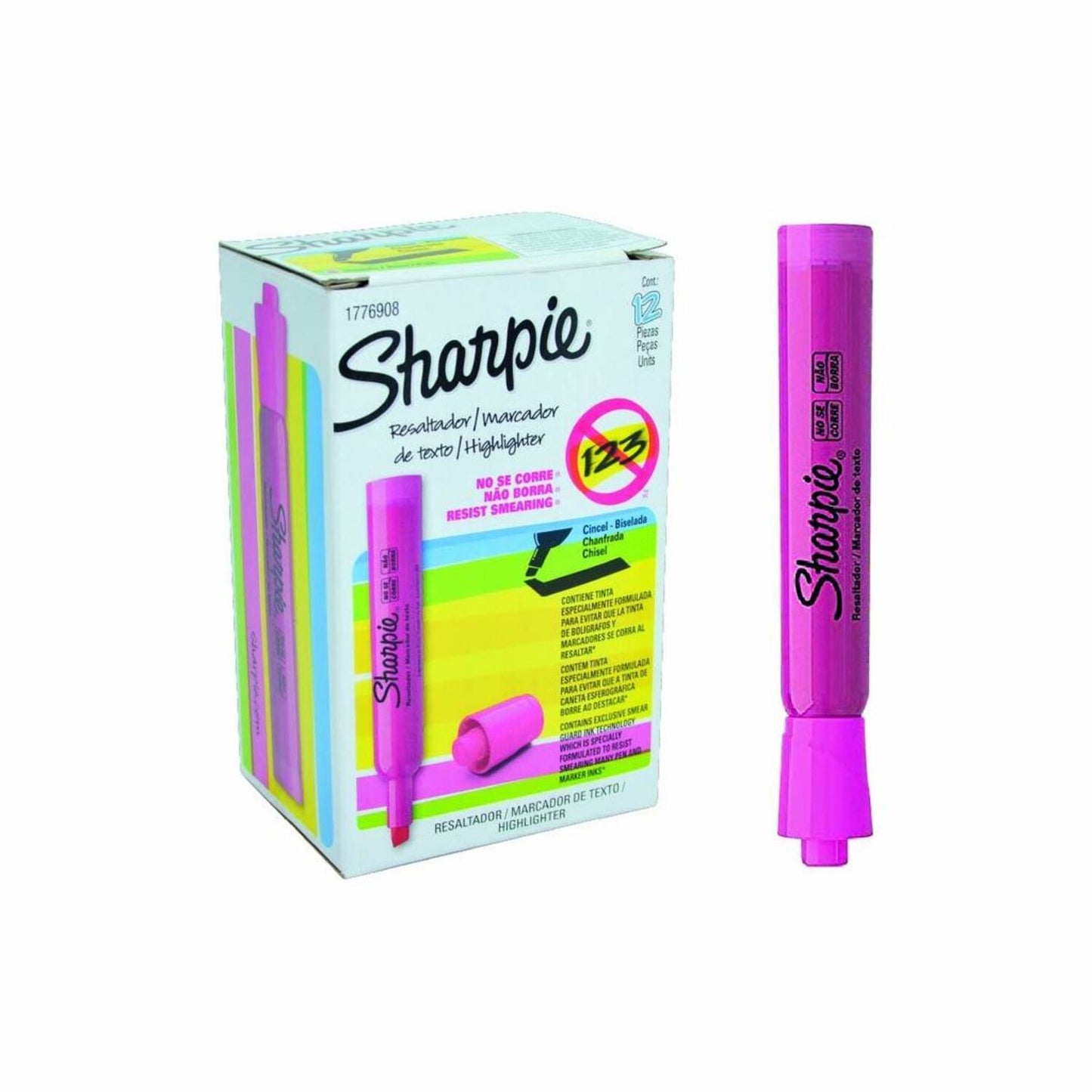 Caja de resaltadores sharpie tank color rosado x 12 unidades